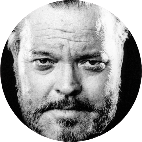 orson welles in a circle frame and black background